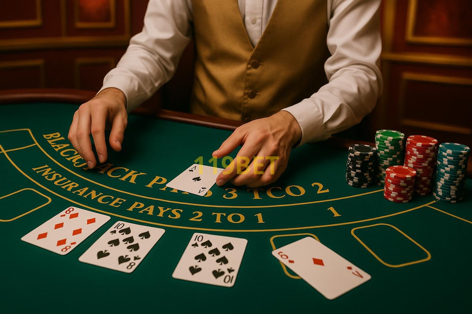 Cartas de Blackjack em uma mesa de cassino
